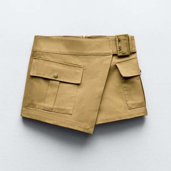 Zara neutral Beige Khaki Tan Cargo Skort Pockets Viral Short Skirt size M - Picture 6 of 12